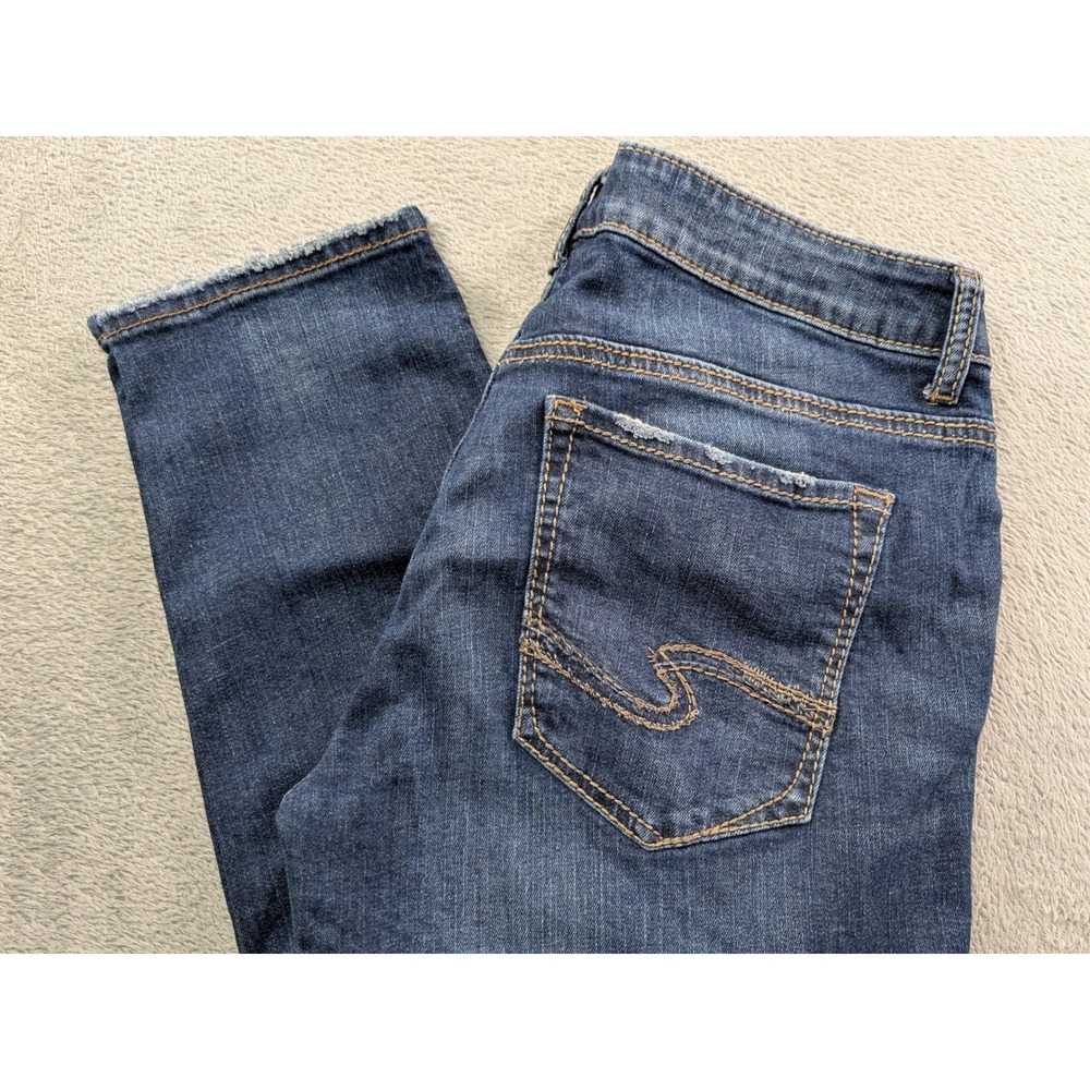 Silver Jeans Co Sam Mid Rise Slim Distressed Jeans W30 L27 Dark Wash Cotton
